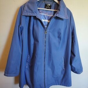 Dennis Basso Womens Hooded Jacket Coat Contrast‎ Stitching Lined Blue Sz 2X Zip